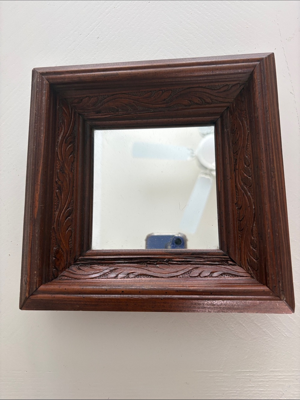 Wooden Carved Square Wall Mirror - Brown